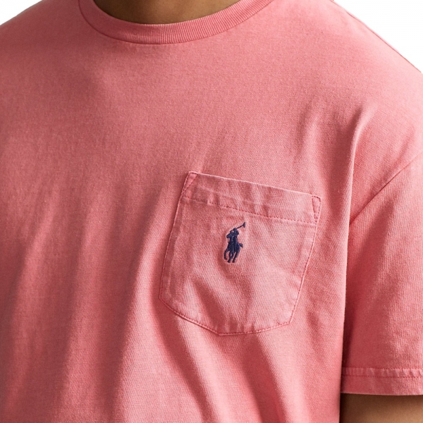 POLO RALPH LAUREN Classic Fit Cotton-Linen Pocket T-Shirt - Pink -...