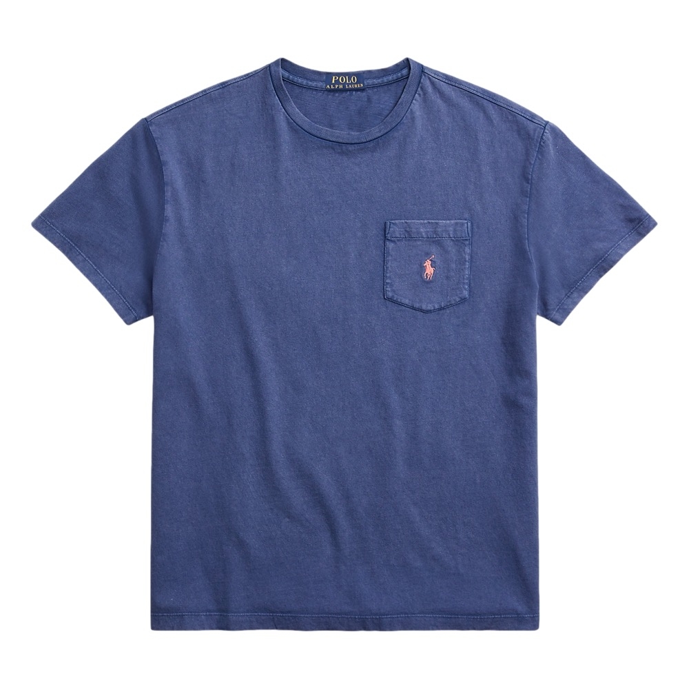 POLO RALPH LAUREN Classic Fit Cotton-Linen Pocket T-Shirt - Navy -...