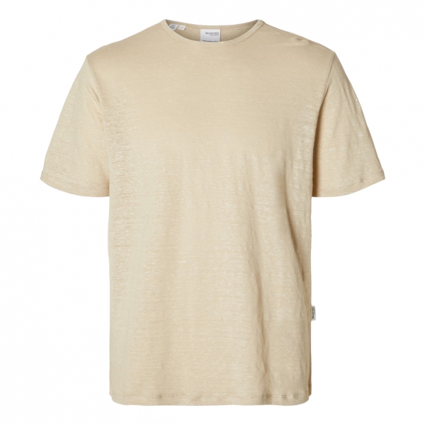 SELECTED T-Shirt Bet Linen - Oatmeal