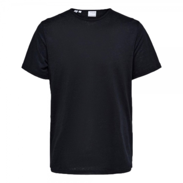 SELECTED T-Shirt Bet Linen - Black