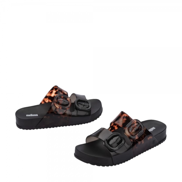 MELISSA Cozy Slide Black Clear Tortoise