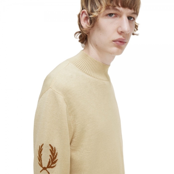 FRED PERRY Laurel Wreath Mock Neck Jumper K6517 - Oatmeal - Mau Feitio