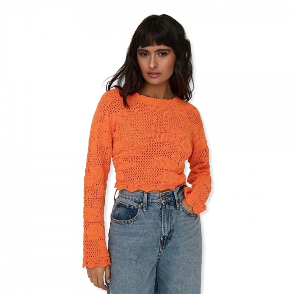 ONLY Cille Life Knit L/S - Tangerine