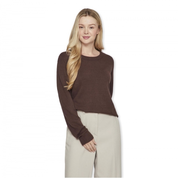 VILA Noos Ril O-Neck L/S - Coffee Bean