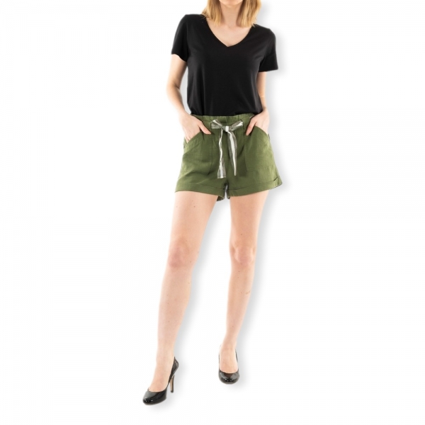 ONLY Luna Linen Shorts - Olive Green