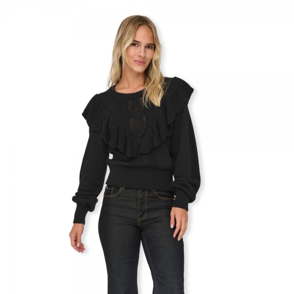 ONLY Cherry LS Ruffle Knit - Black