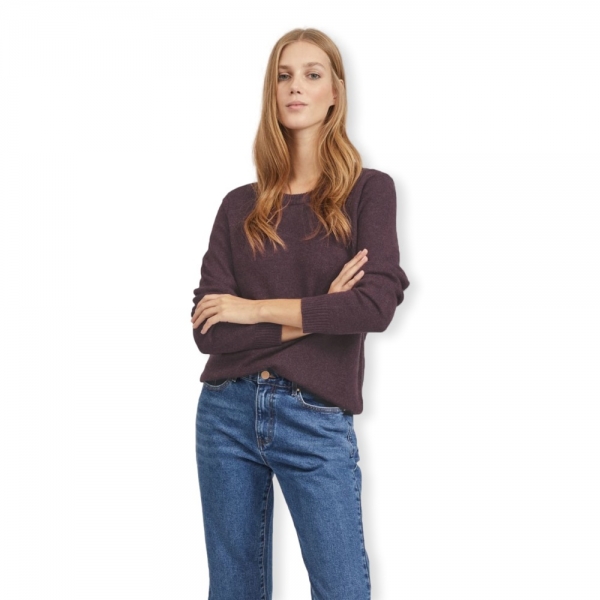 VILA Noos Malha Ril O-Neck L/S - Plum...