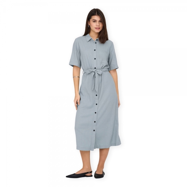 ONLY Vestido Caro Linen - Cashmere Blue