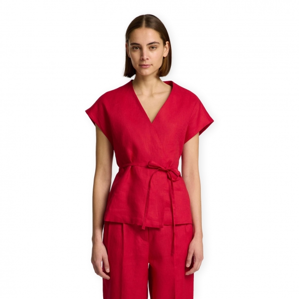 SELECTED W Top Lia Linen - Sawy Red