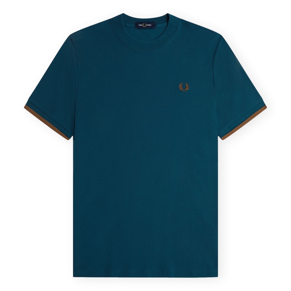 FRED PERRY Tipped Cuff Piqu T Shirt M4654 Dark Petrol Mau Feitio