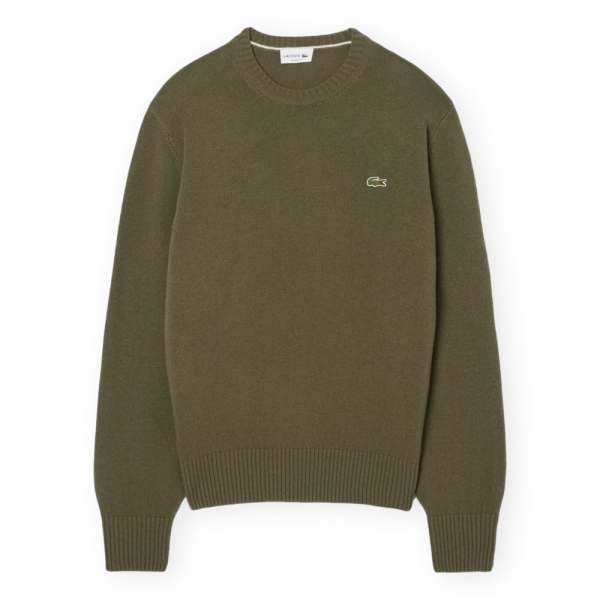 LACOSTE Wool Crewneck Sweater - Khaki