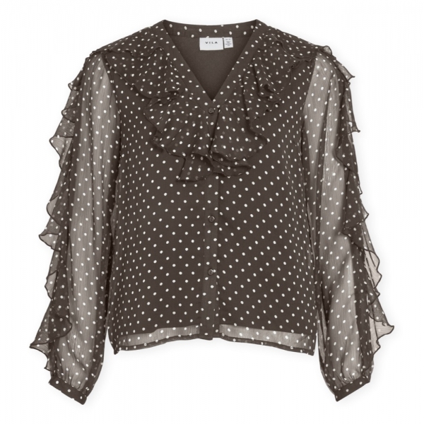 VILA Top Harley - Chocolate Brown/White