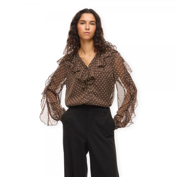 VILA Top Harley - Chocolate Brown/White