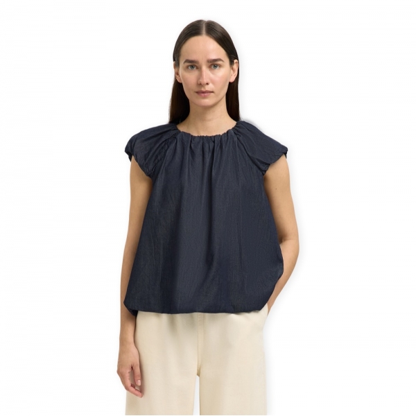 SELECTED W Frillo Top - Dark Blue Denim