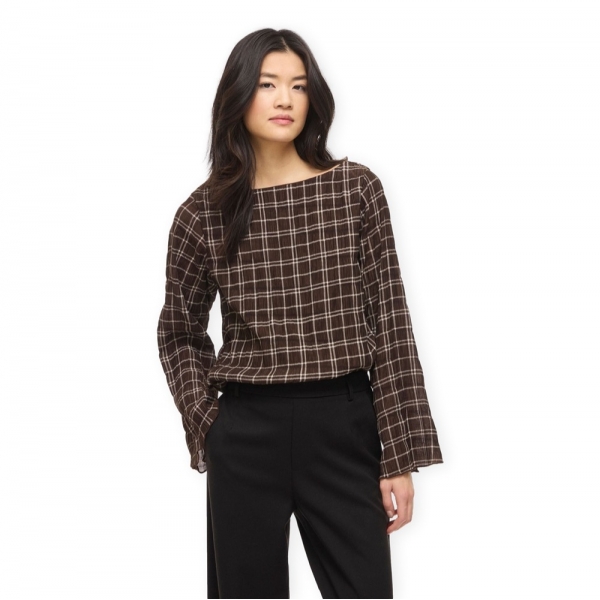 VILA Top Ebla - Coffe Bean/Birch