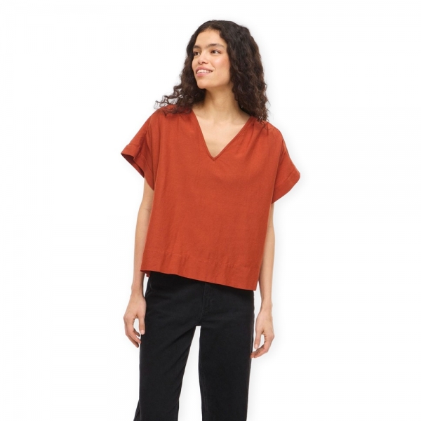 VILA Top Prisilla V-Neck - Burnt Brick