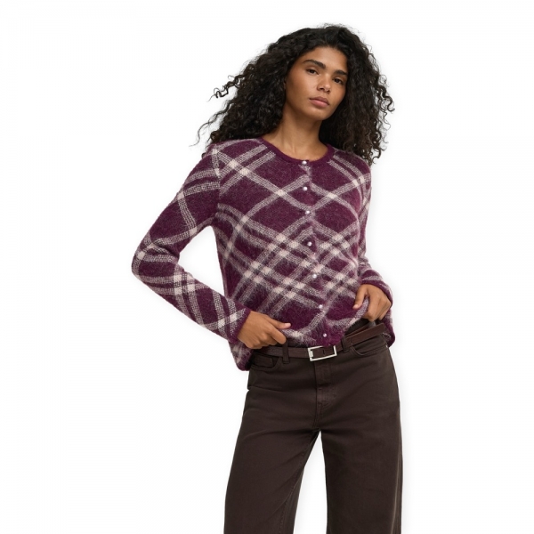 ONLY Noeme Cardigan - Fig/Check/Oatmeal