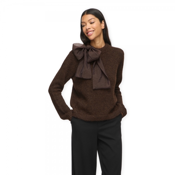 VILA Malha Bows Highneck - Coffee Bean