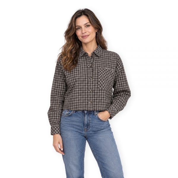 VILA Camisa Daniella - Coffee Bean/White